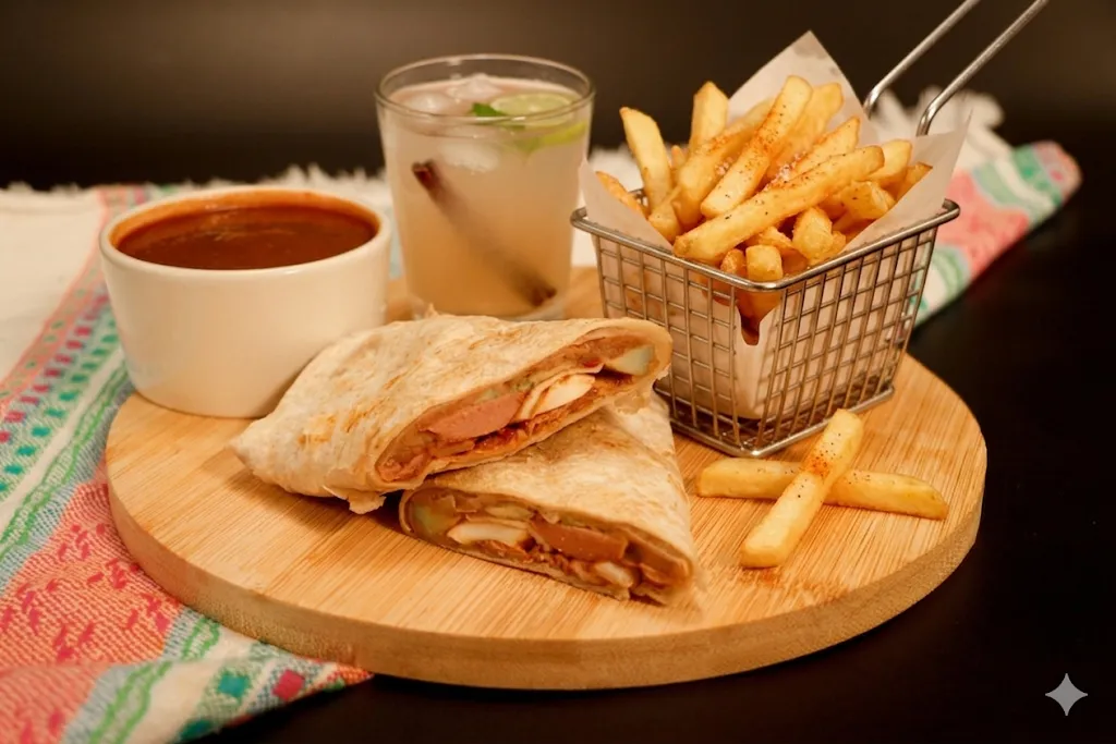 Burrito con papas y agua fresca