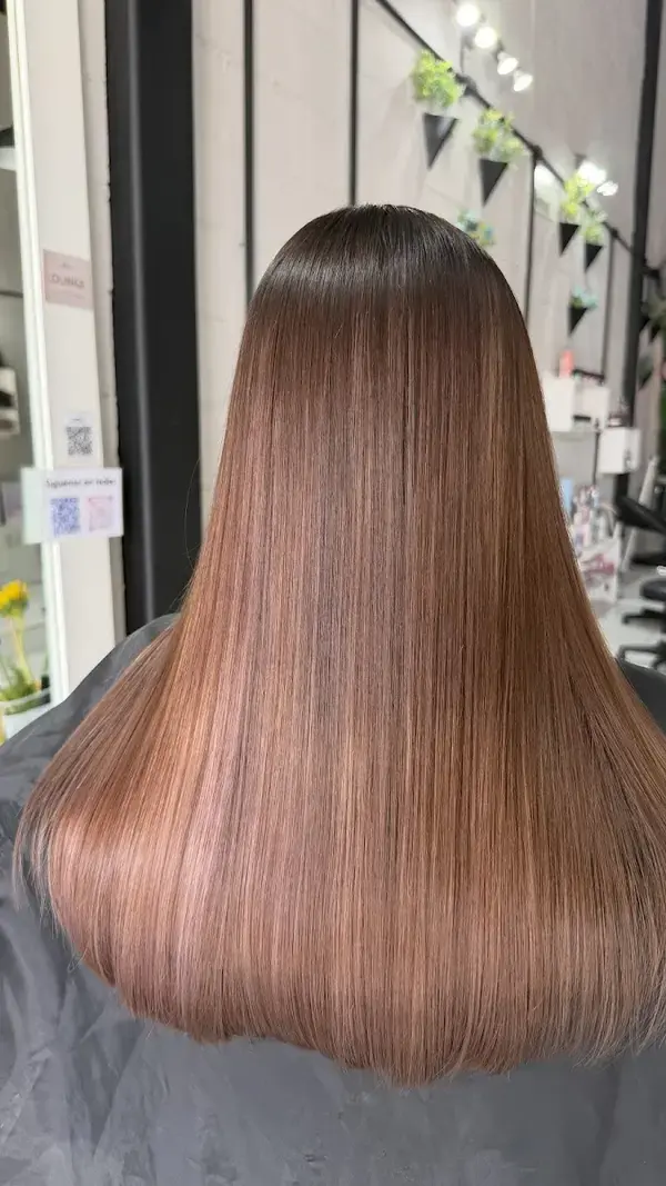 Cabello largo, lacio y cobrizo
