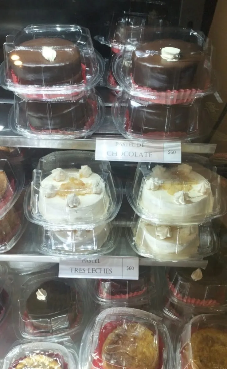 Vitrina con pasteles individuales de chocolate y de tres leches